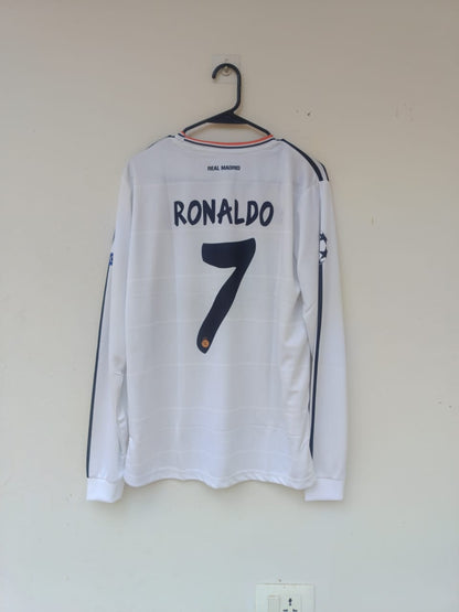 Real Madrid 2013–14 Home – Ronaldo 7 Edition (Full Sleeve, Embroidered Crest) ⚪🐐🏆