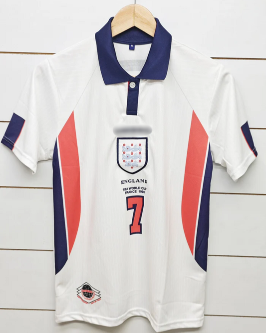 England Beckham Home 1998 - Retro Shirt Half Sleeves & Embroidery[[[A026]]](("HSCLE"))