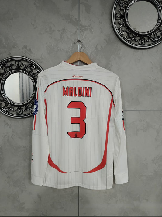 AC Milan 2006–07 Away – Maldini Edition (Full Sleeve, Embroidered Crest) ⚪🔴⚫