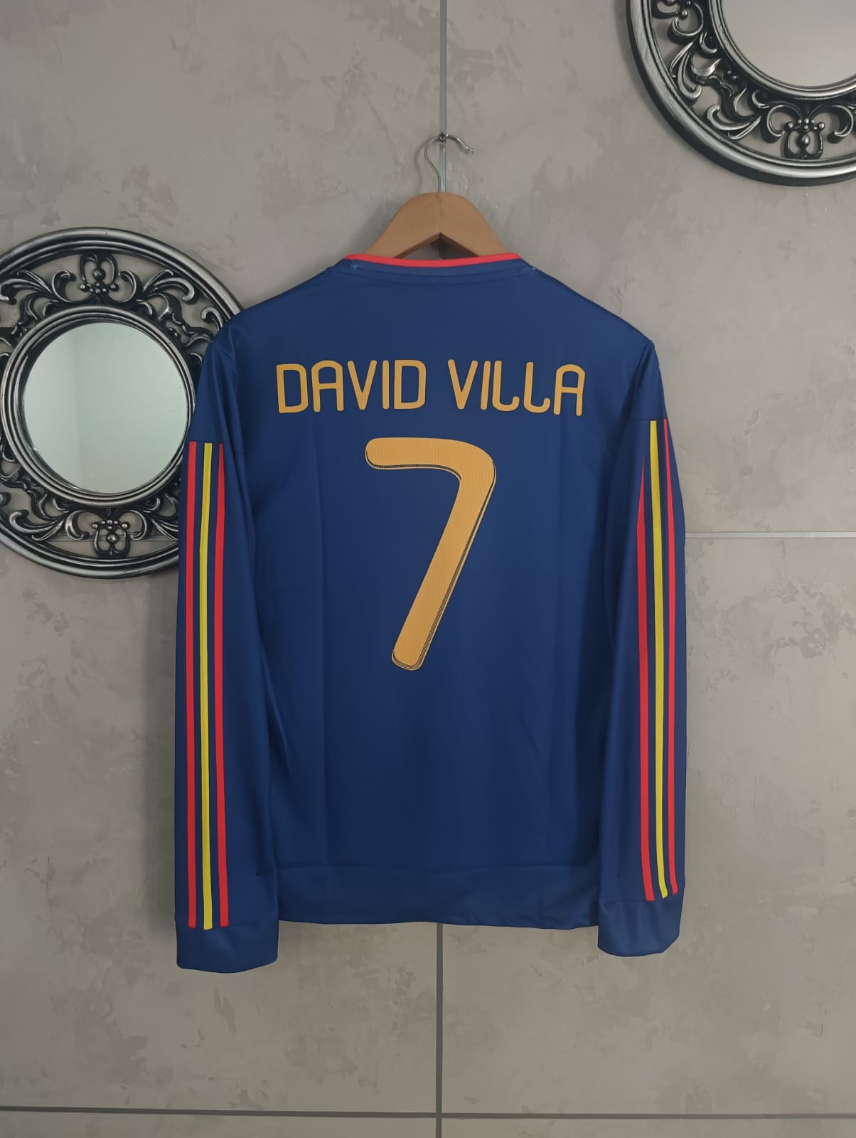 SPAIN 2010 AWAY DAVID VILLA WORLD CUP FULL SLEEVE EMBROIDERY [[[A017]]] (("FSRNE"))