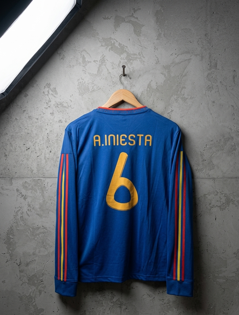SPAIN 2010 AWAY WORLD CUP FULL SLEEVE EMBROIDERY INIESTA (("FS RN EMBROIDERY''))