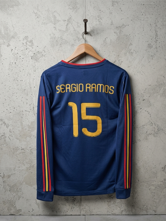 SPAIN 2010 AWAY SERGIO RAMOS WORLD CUP FULL SLEEVE EMBROIDERY [[[A100]]](("FSRNE"))