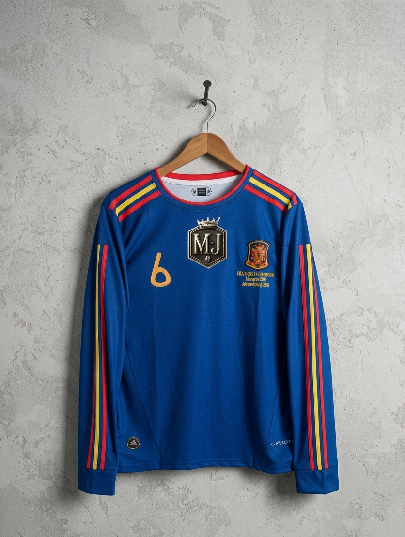 SPAIN 2010 AWAY WORLD CUP FULL SLEEVE EMBROIDERY INIESTA (("FS RN EMBROIDERY''))