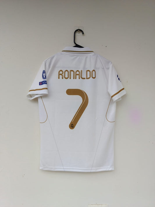 Real Madrid 2011–12 Home – Ronaldo Edition (Half Sleeve, Embroidered) ⚪🐐🏆 Peak Power. White Lightning. CR7 Unleashed. (Copy)