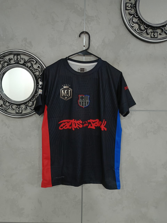 FC Barcelona x Travis Scott – Away Jersey (Limited Edition, Embroidered, Plain Back) 🖤🌵🔵🔴
