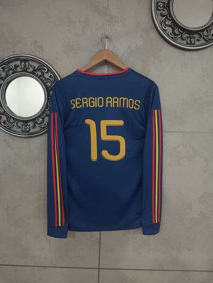 SPAIN 2010 AWAY SERGIO RAMOS WORLD CUP FULL SLEEVE EMBROIDERY [[[A100]]](("FSRNE"))